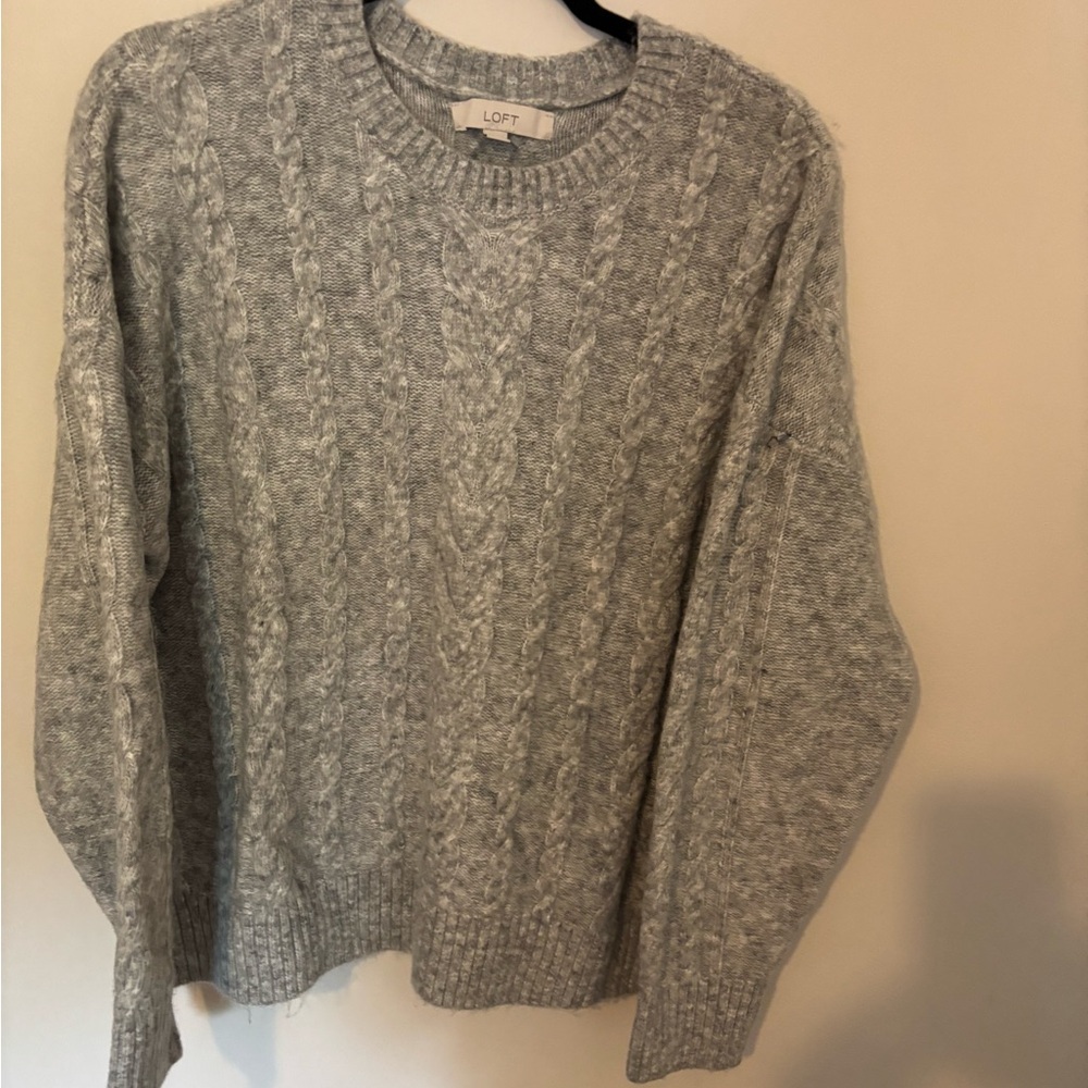 Loft Women’s Light Gray Cable Knit Sweater
